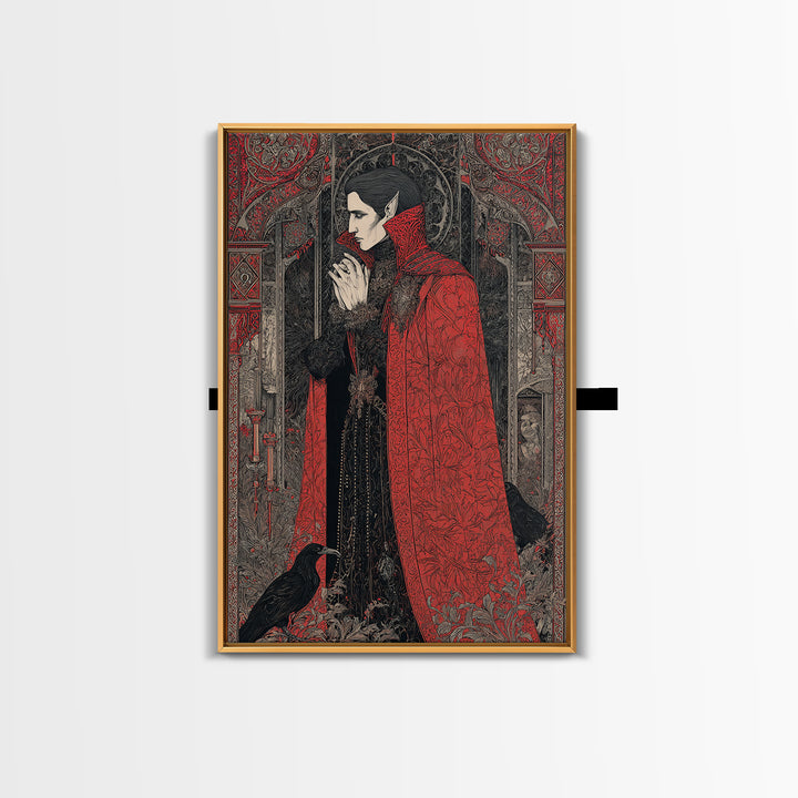 The Crimson Vampire, Stained Glass Gothic Art, Vertical Wall Art, Dark Fantasy Wall Art, Canvas Print, Halloween Wall Art, Halloween Decor