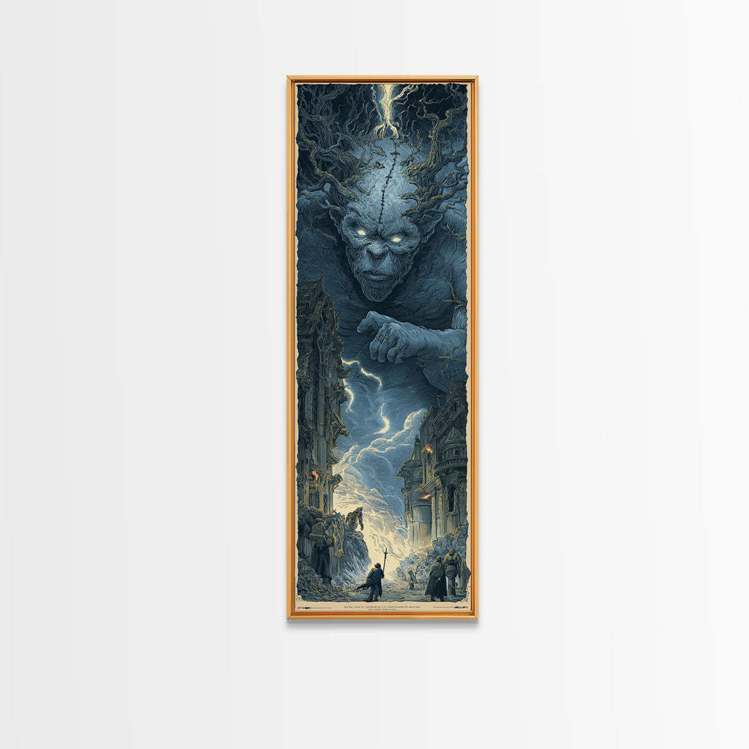 The Stitched Giant, Gothic Engraving Art, Tall Narrow Wall Art, Macabre Wall Art, Canvas Print, Halloween Wall Art, Dark Fantasy Art