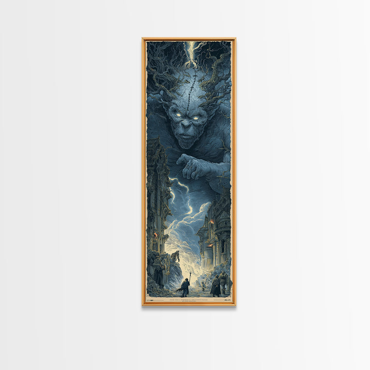 The Stitched Giant, Gothic Engraving Art, Tall Narrow Wall Art, Macabre Wall Art, Canvas Print, Halloween Wall Art, Dark Fantasy Art