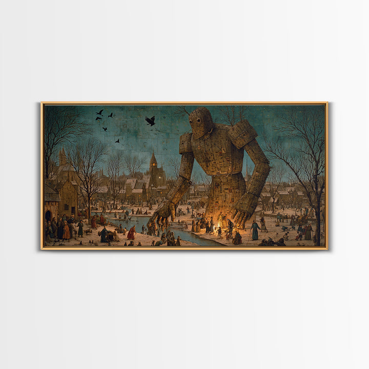The Stitched Giant, Northern Renaissance Horror, Wide Panoramic Art, Dark Fantasy Wall Art, Canvas Print, Halloween Wall Art