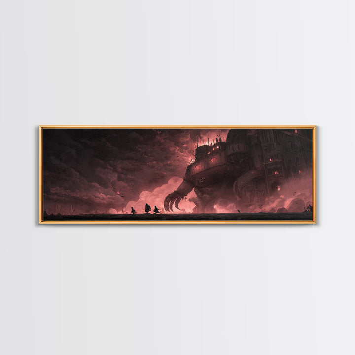The Stitched Giant, Apocalyptic Romantic Art, Extra Wide Wall Art, Dark Halloween Decor, Framed Canvas Print, Halloween Wall Art