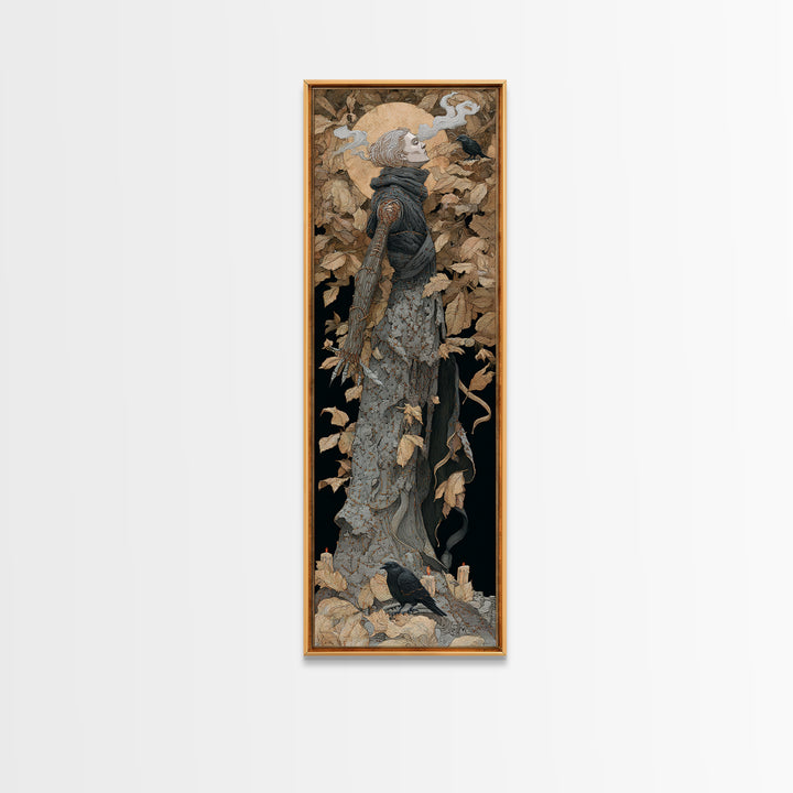 The Stitched Giant, Symbolist Death Art, Tall Narrow Wall Art, Dark Halloween Decor, Framed Canvas Print, Halloween Wall Art
