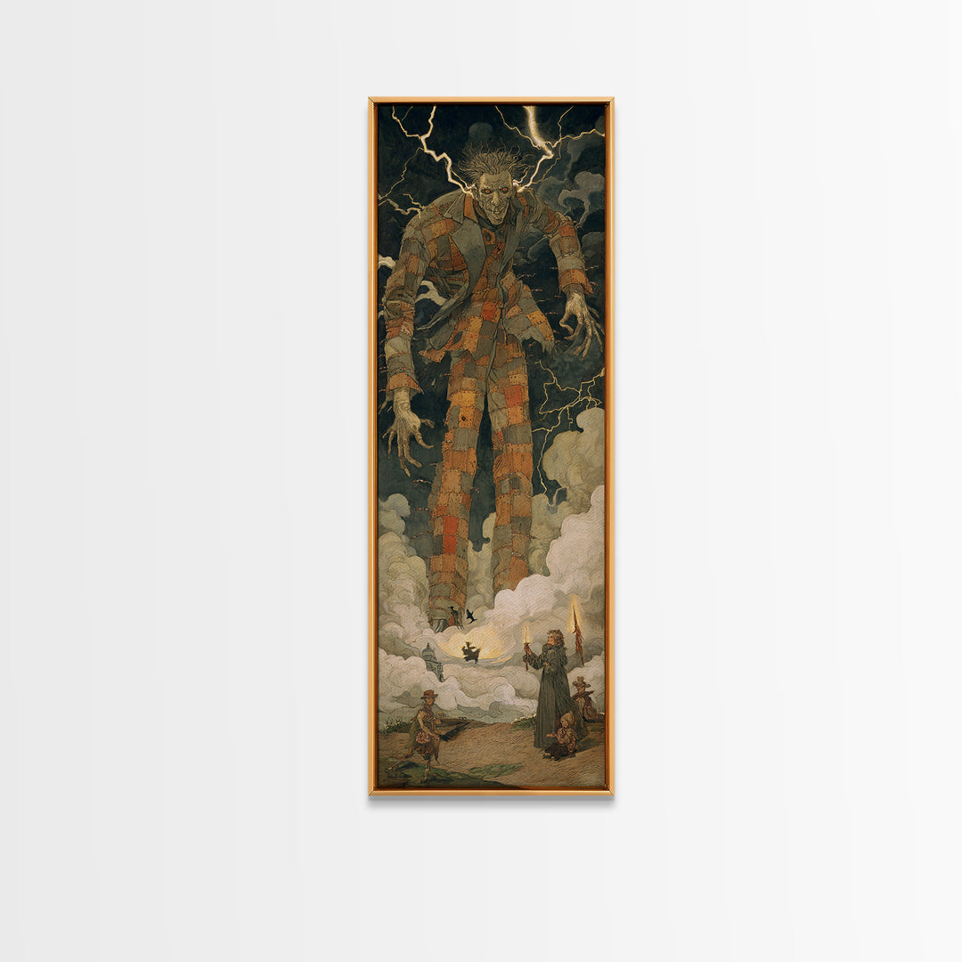The Stitched Giant, Dark Symbolist Art, Tall Narrow Wall Art, Dark Fantasy Wall Art, Canvas Print, Halloween Wall Art