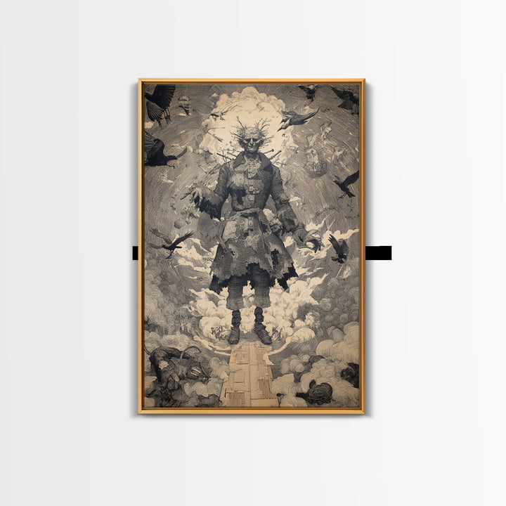 The Stitched Giant, Symbolist Etching Art, Vertical Wall Art, Dark Halloween Decor, Canvas Print, Halloween Wall Art, Dark Fantasy Art