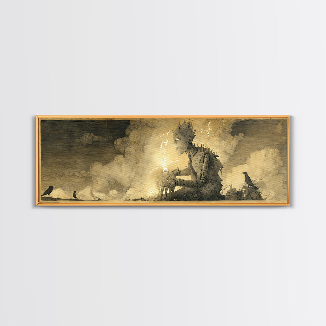 The Stitched Giant, Expressionist Nightmare Art, Extra Wide Wall Art, Gothic Horror Wall Art, Framed Canvas Print, Halloween Wall Art