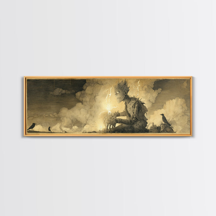 The Stitched Giant, Expressionist Nightmare Art, Extra Wide Wall Art, Gothic Horror Wall Art, Framed Canvas Print, Halloween Wall Art