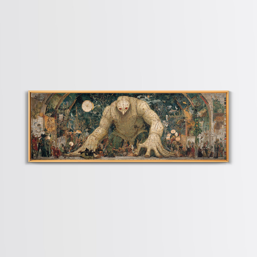 The Stitched Giant, Grotesque Carnival Art, Extra Wide Wall Art, Dark Halloween Decor, Framed Canvas Print, Halloween Wall Art