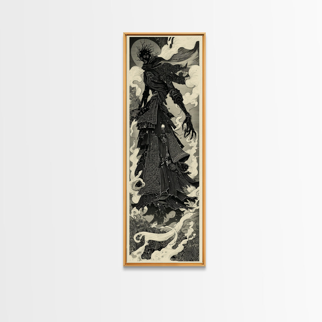 The Stitched Giant, Decadent Line Art, Tall Narrow Wall Art, Macabre Wall Art, Canvas Print, Halloween Wall Art