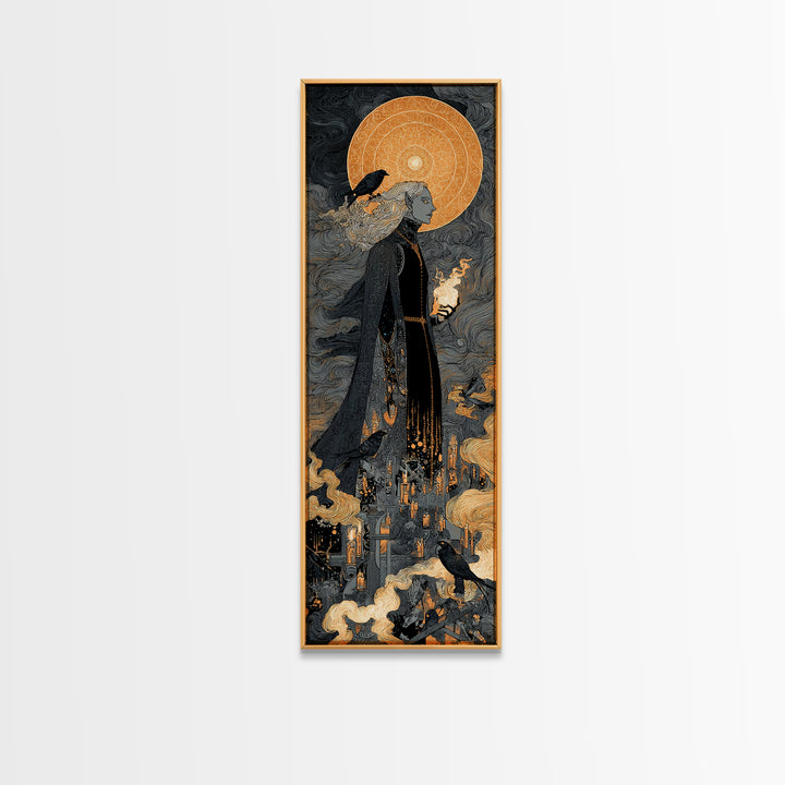 The Stitched Giant, Stained Glass Gothic Art, Tall Narrow Wall Art, Dark Halloween Decor, Canvas Print, Halloween Wall Art