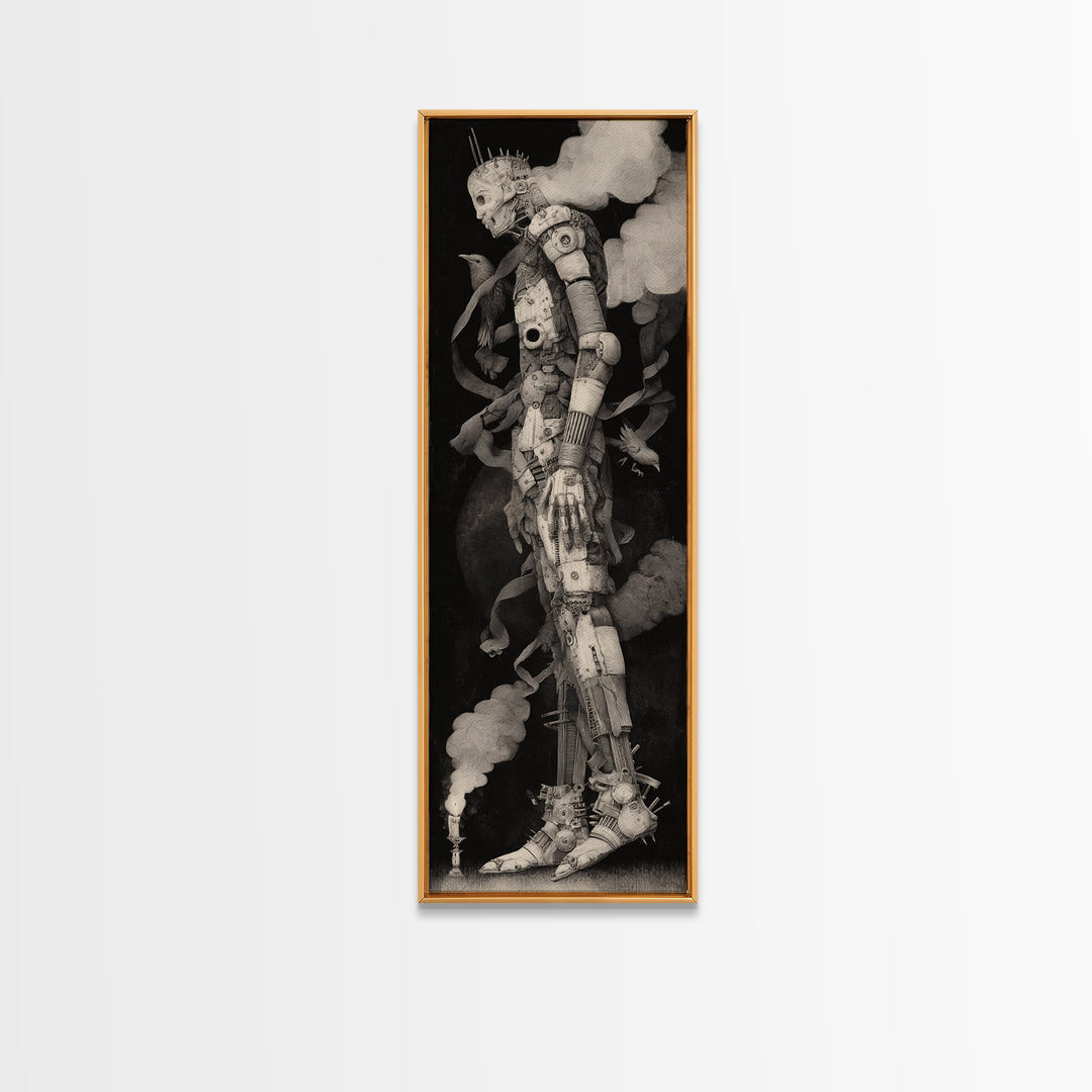 The Stitched Giant, Biomechanical Horror Art, Tall Narrow Wall Art, Dark Halloween Decor, Canvas Print, Halloween Wall Art