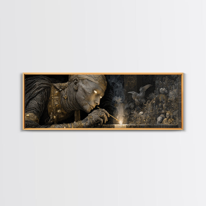 The Mummy Pharaoh, Medieval Grotesque Art, Extra Wide Wall Art, Dark Fantasy Wall Art, Canvas Print, Halloween Wall Art