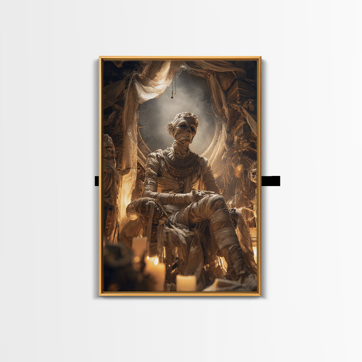 The Mummy Pharaoh, Gothic Nightmare Art, Vertical Wall Art, Macabre Wall Art, Framed Canvas Print, Halloween Wall Art