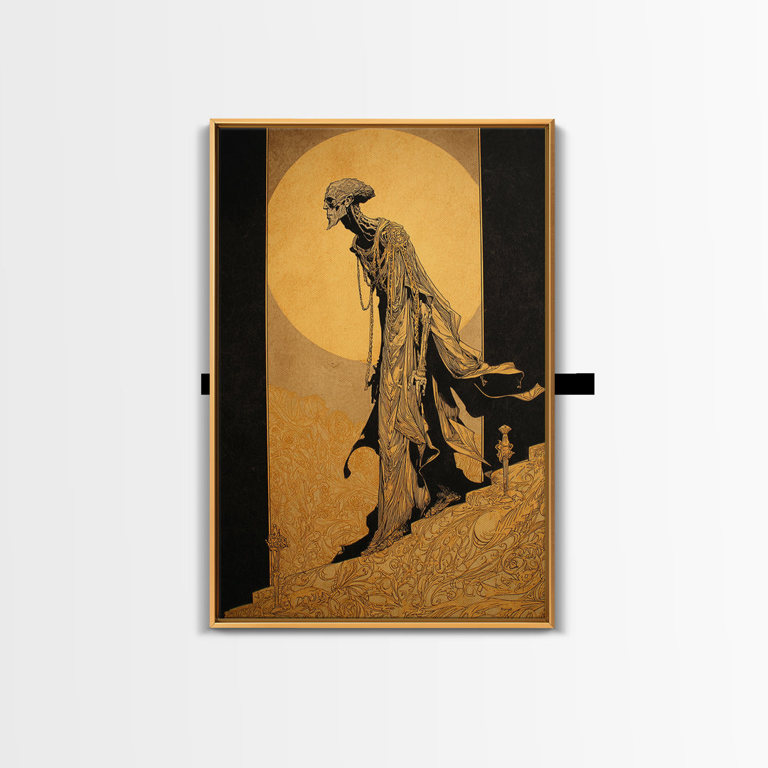 The Mummy Pharaoh, Decadent Line Art, Vertical Wall Art, Gothic Horror Wall Art, Canvas Print, Halloween Wall Art