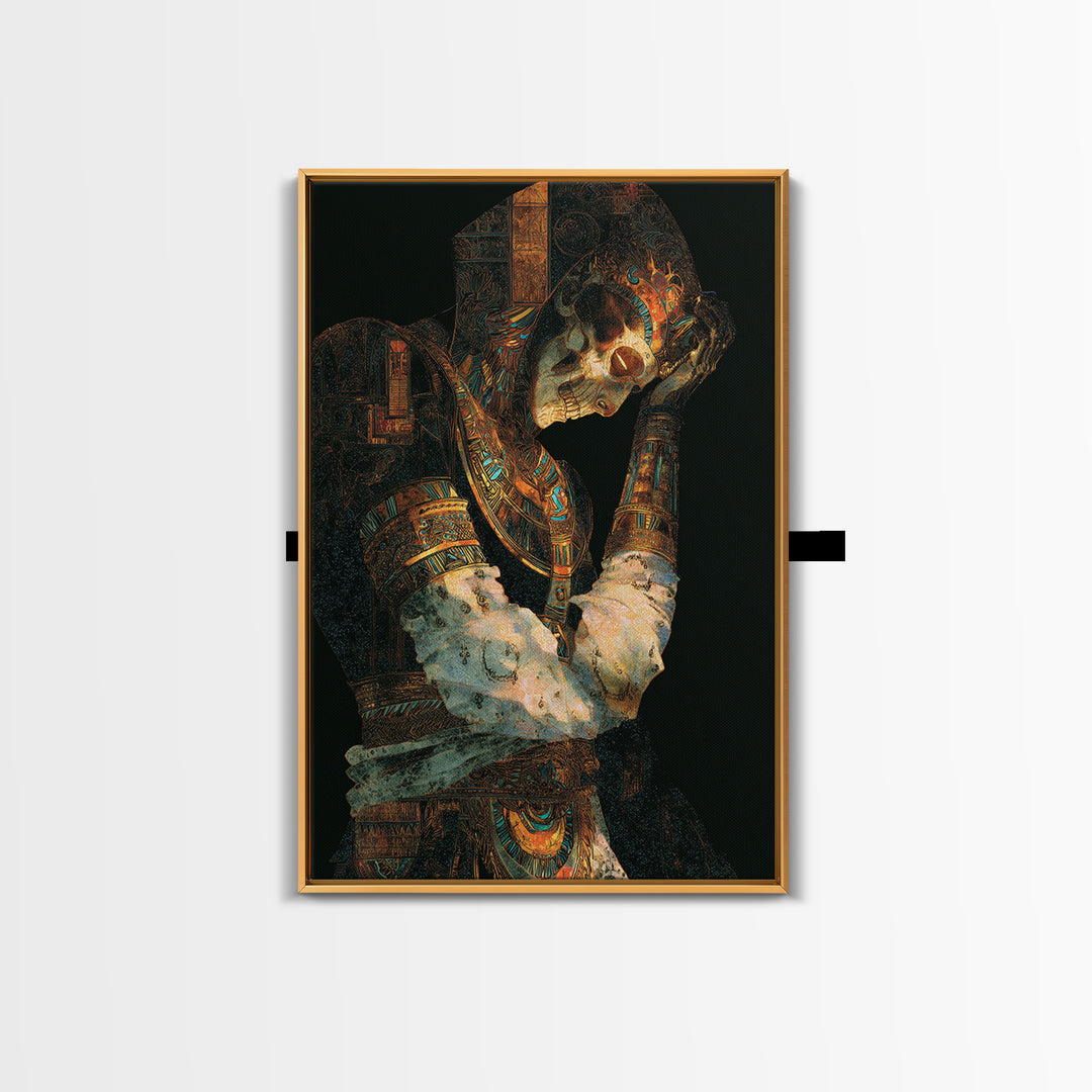The Mummy Pharaoh, Stained Glass Gothic Art, Vertical Wall Art, Macabre Wall Art, Framed Canvas Print, Halloween Wall Art