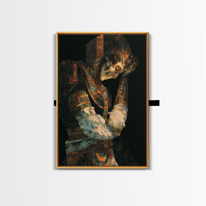 The Mummy Pharaoh, Stained Glass Gothic Art, Vertical Wall Art, Macabre Wall Art, Framed Canvas Print, Halloween Wall Art