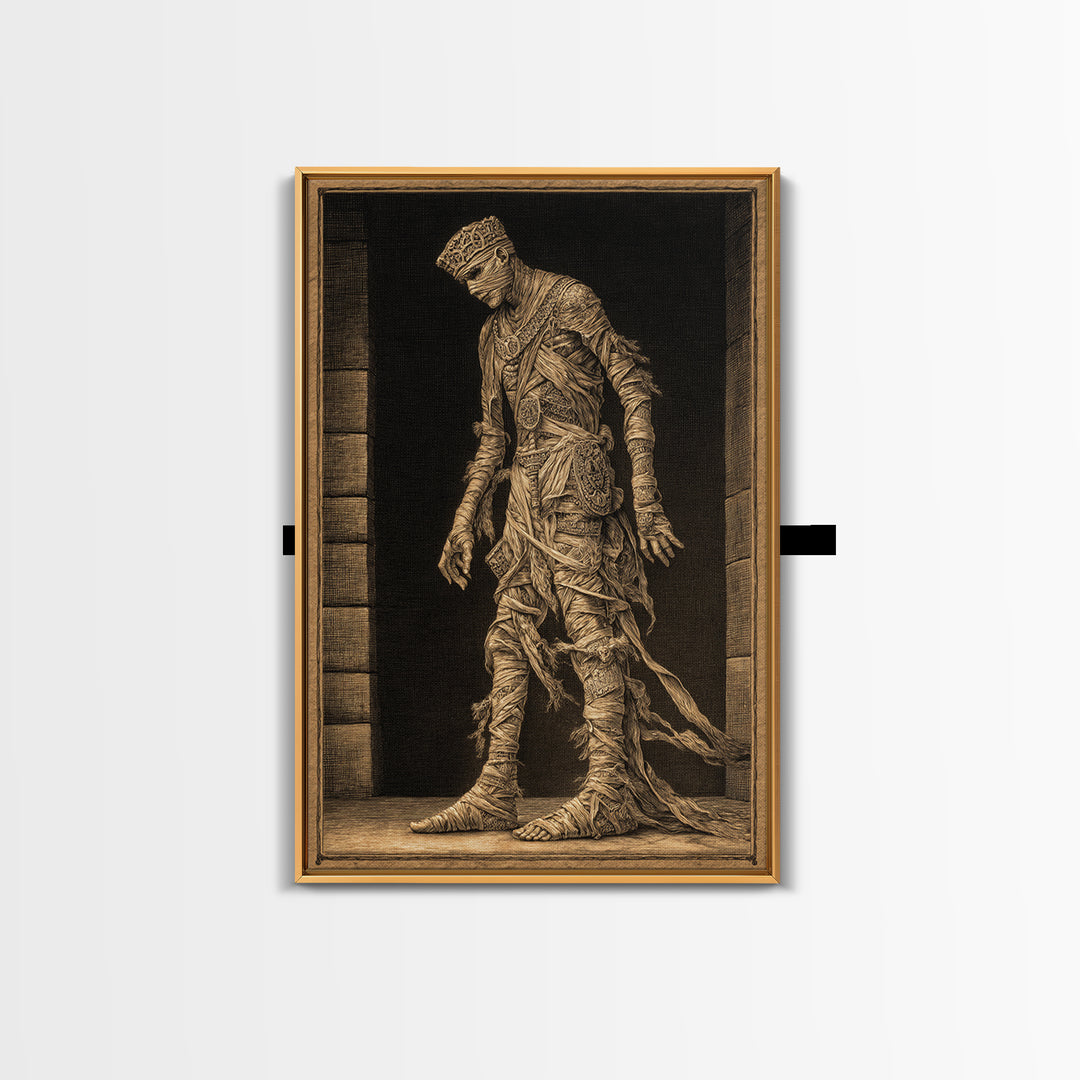 The Mummy Pharaoh, Victorian Macabre Art, Vertical Wall Art, Dark Halloween Decor, Framed Canvas Print, Halloween Wall Art