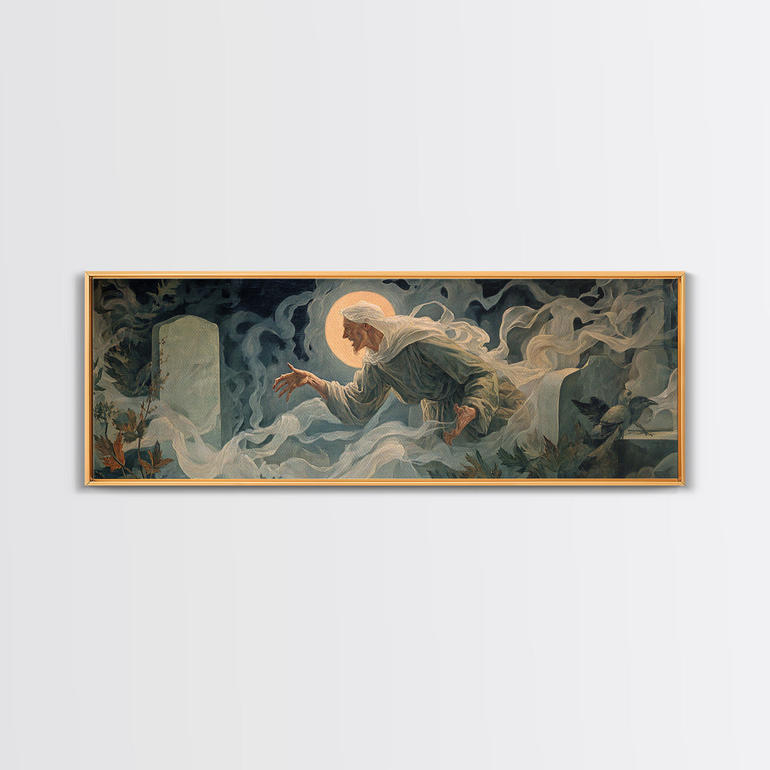 The Graveyard Ghost, Dark Renaissance Art, Extra Wide Wall Art, Dark Halloween Decor, Canvas Print, Halloween Wall Art
