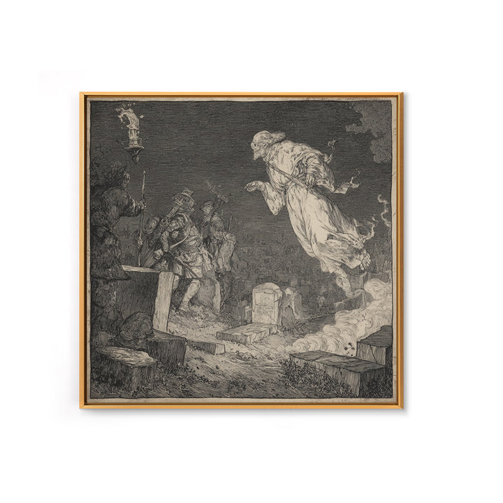 The Graveyard Ghost, Renaissance Engraving Art, Square Wall Art, Gothic Horror Wall Art, Canvas Print, Halloween Wall Art