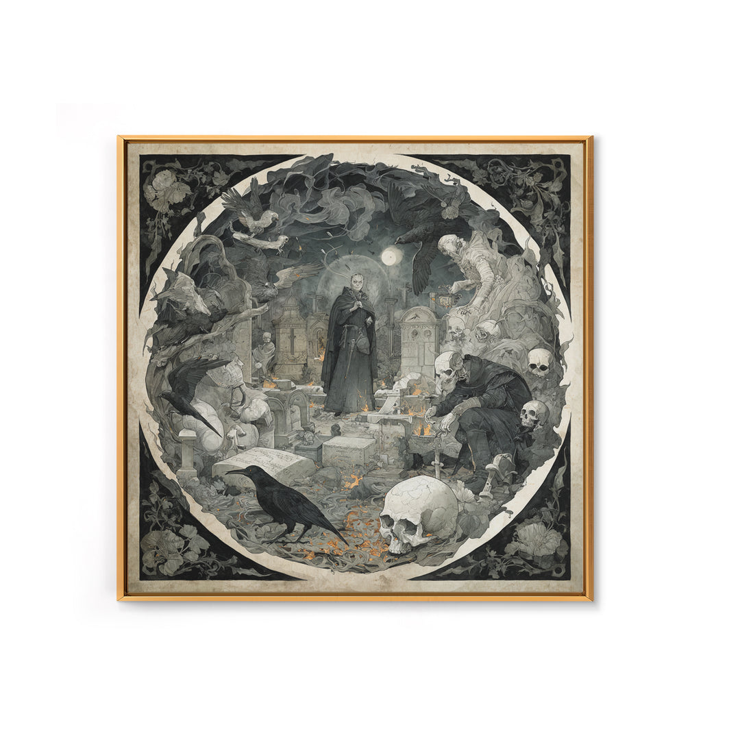 The Graveyard Ghost, Danse Macabre Art, Square Wall Art, Gothic Horror Wall Art, Canvas Print, Halloween Wall Art