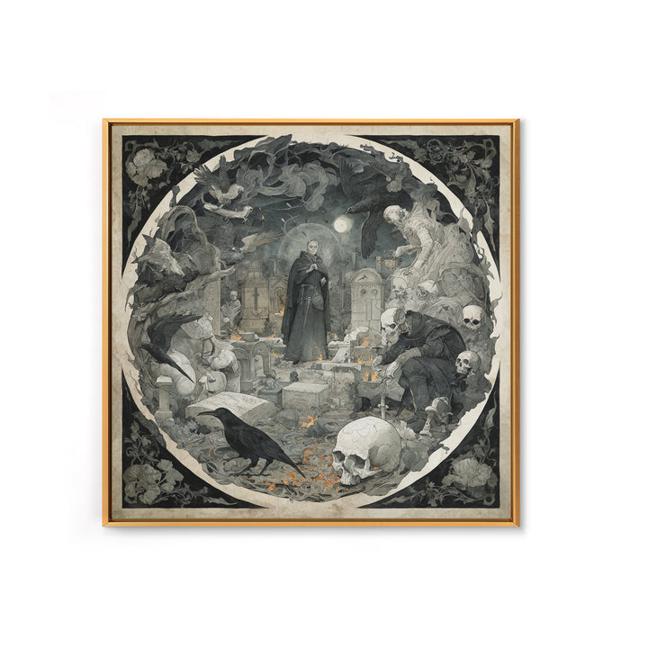 The Graveyard Ghost, Danse Macabre Art, Square Wall Art, Gothic Horror Wall Art, Canvas Print, Halloween Wall Art