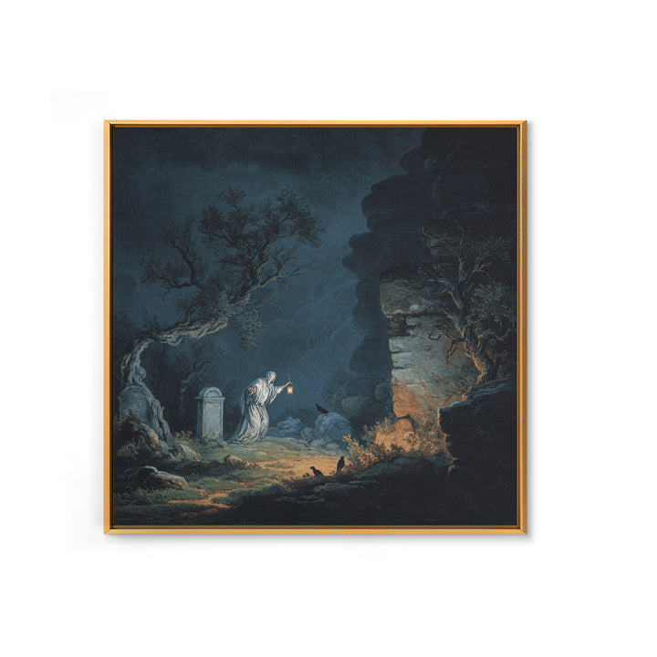 The Graveyard Ghost, Baroque Witchcraft Art, Square Wall Art, Dark Halloween Decor, Canvas Print, Halloween Wall Art, Gothic Home Decor