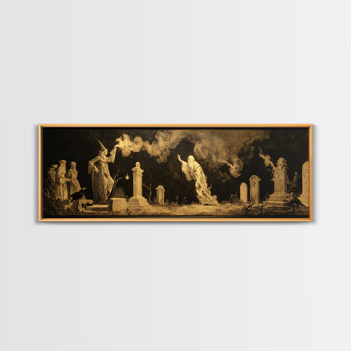 The Graveyard Ghost, Dark Romantic Horror Art, Extra Wide Wall Art, Dark Halloween Decor, Canvas Print, Halloween Wall Art