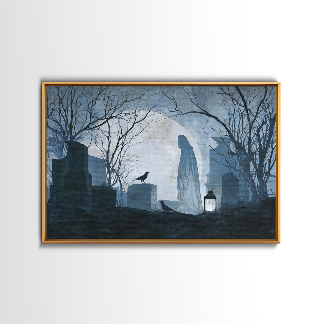 The Graveyard Ghost, Romantic Gothic Landscape, Landscape Wall Art, Macabre Wall Art, Canvas Print, Halloween Wall Art