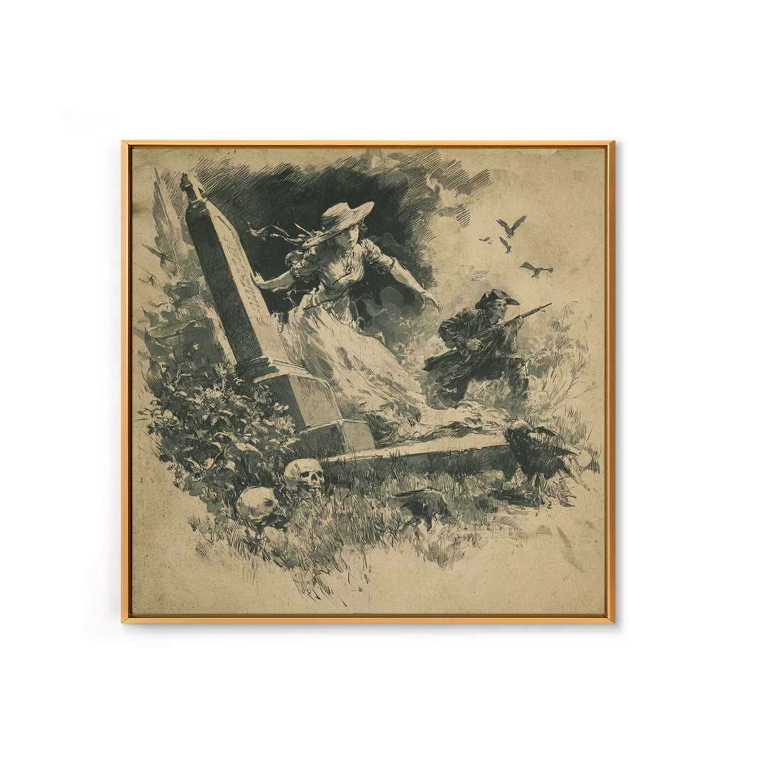 The Graveyard Ghost, Decadent Gothic Art, Square Wall Art, Dark Halloween Decor, Framed Canvas Print, Halloween Wall Art