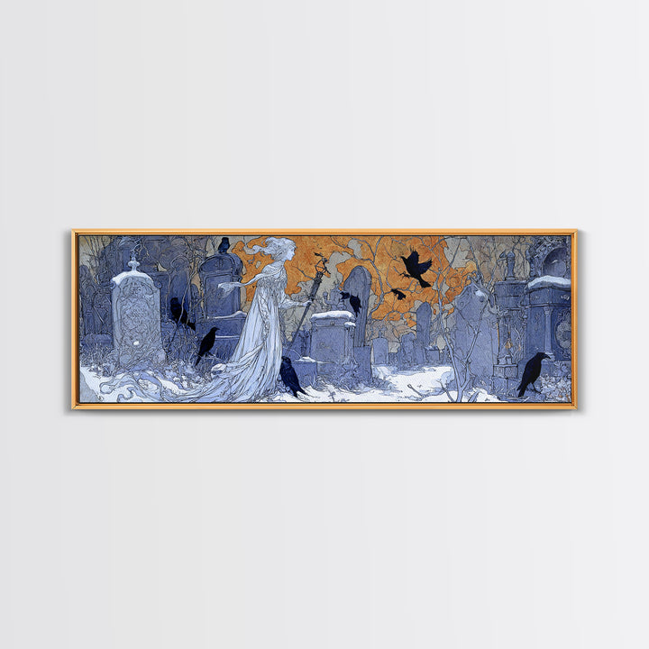 The Graveyard Ghost, Symbolist Death Art, Extra Wide Wall Art, Dark Fantasy Wall Art, Canvas Print, Halloween Wall Art