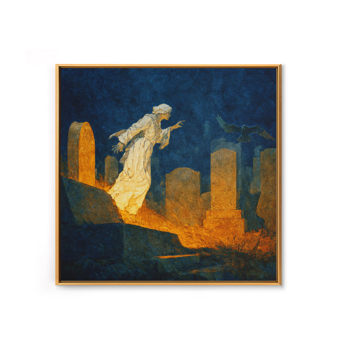 The Graveyard Ghost, Dark Symbolist Art, Square Wall Art, Gothic Horror Wall Art, Framed Canvas Print, Halloween Wall Art