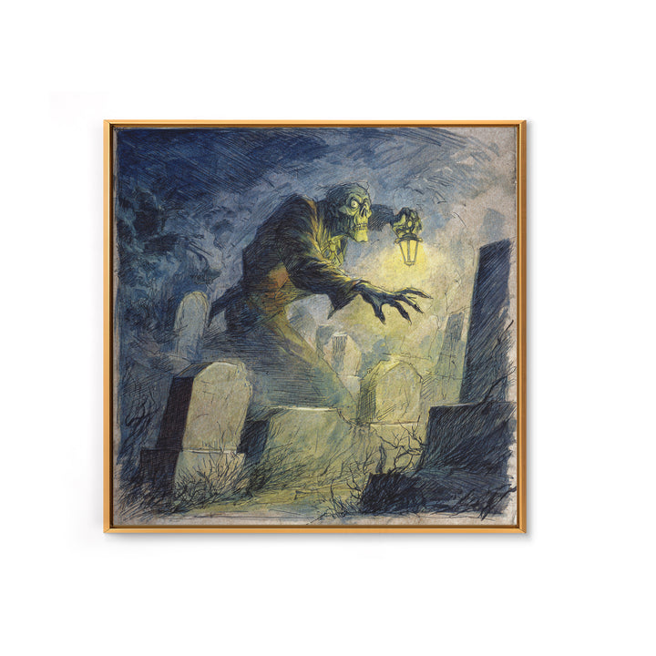 The Graveyard Ghost, Expressionist Nightmare Art, Square Wall Art, Dark Halloween Decor, Framed Canvas Print, Halloween Wall Art