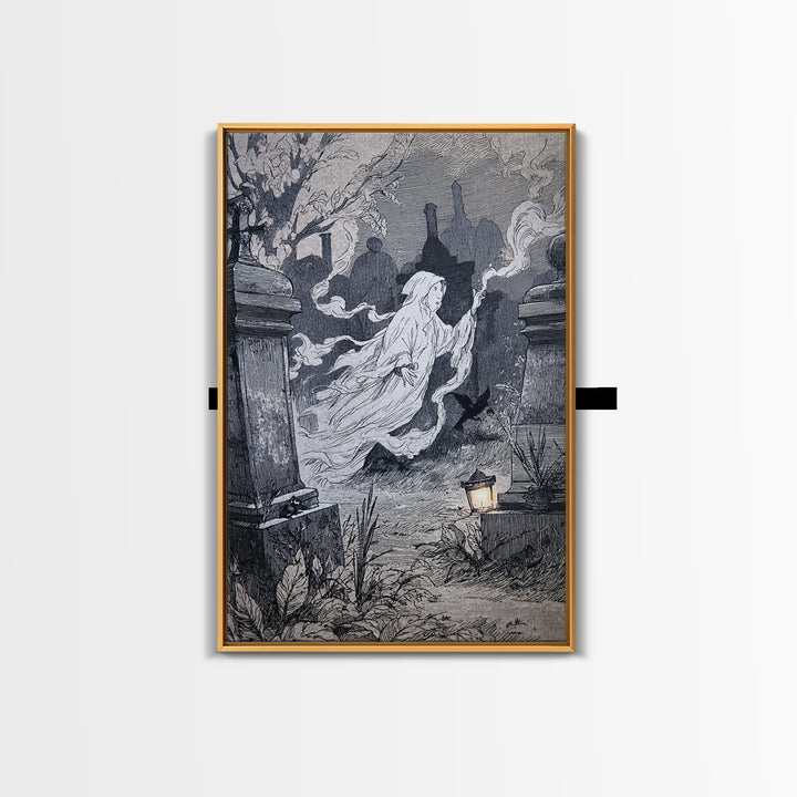 The Graveyard Ghost, Victorian Macabre Art, Vertical Wall Art, Dark Halloween Decor, Canvas Print, Halloween Wall Art