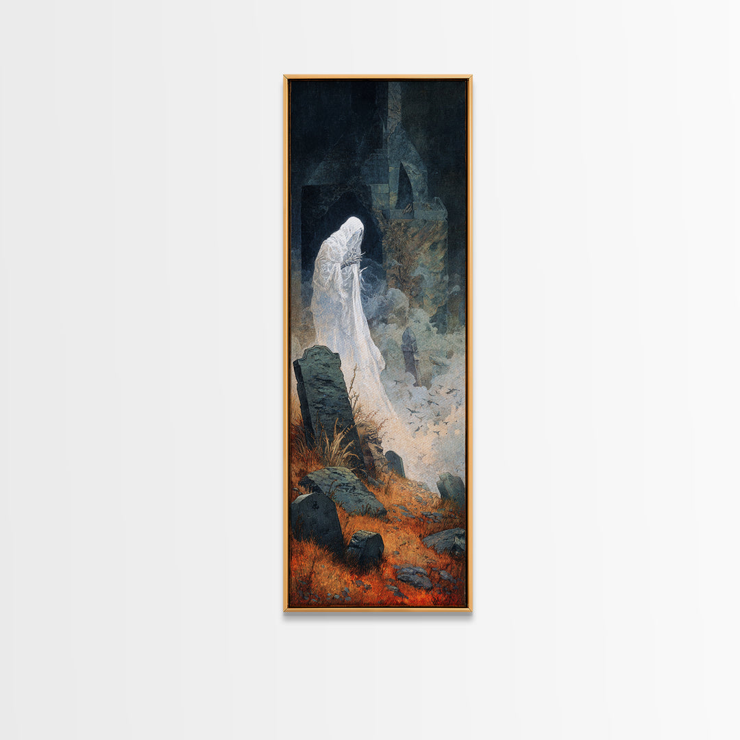 The Graveyard Ghost, Surreal Apocalyptic Art, Tall Narrow Wall Art, Dark Halloween Decor, Canvas Print, Halloween Wall Art