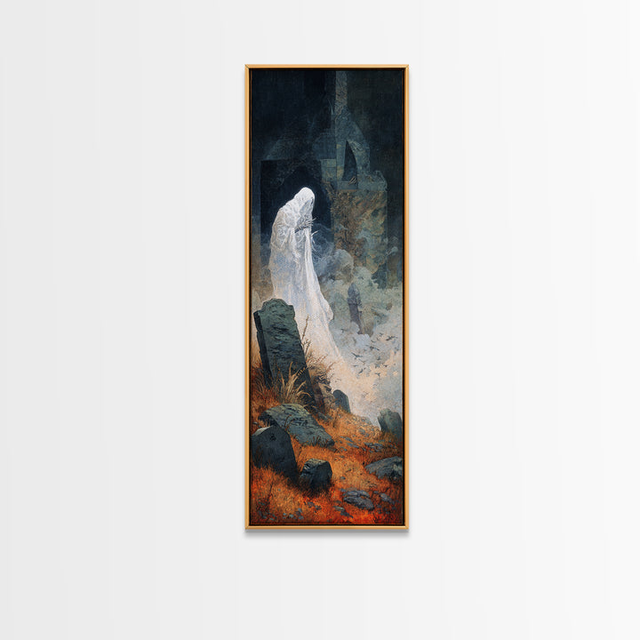 The Graveyard Ghost, Surreal Apocalyptic Art, Tall Narrow Wall Art, Dark Halloween Decor, Canvas Print, Halloween Wall Art