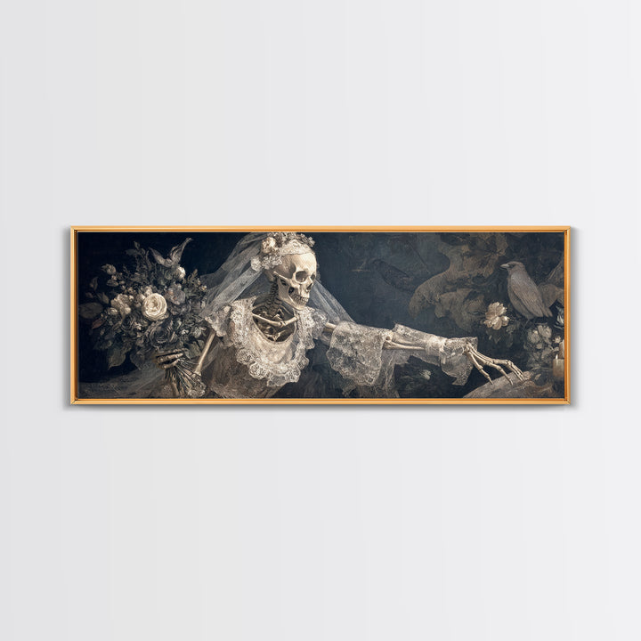 The Skeletal Bride, Medieval Grotesque Art, Extra Wide Wall Art, Dark Fantasy Wall Art, Framed Canvas Print, Halloween Wall Art