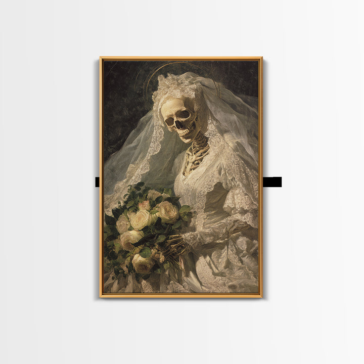 The Skeletal Bride, Dark Renaissance Art, Vertical Wall Art, Macabre Wall Art, Framed Canvas Print, Halloween Wall Art