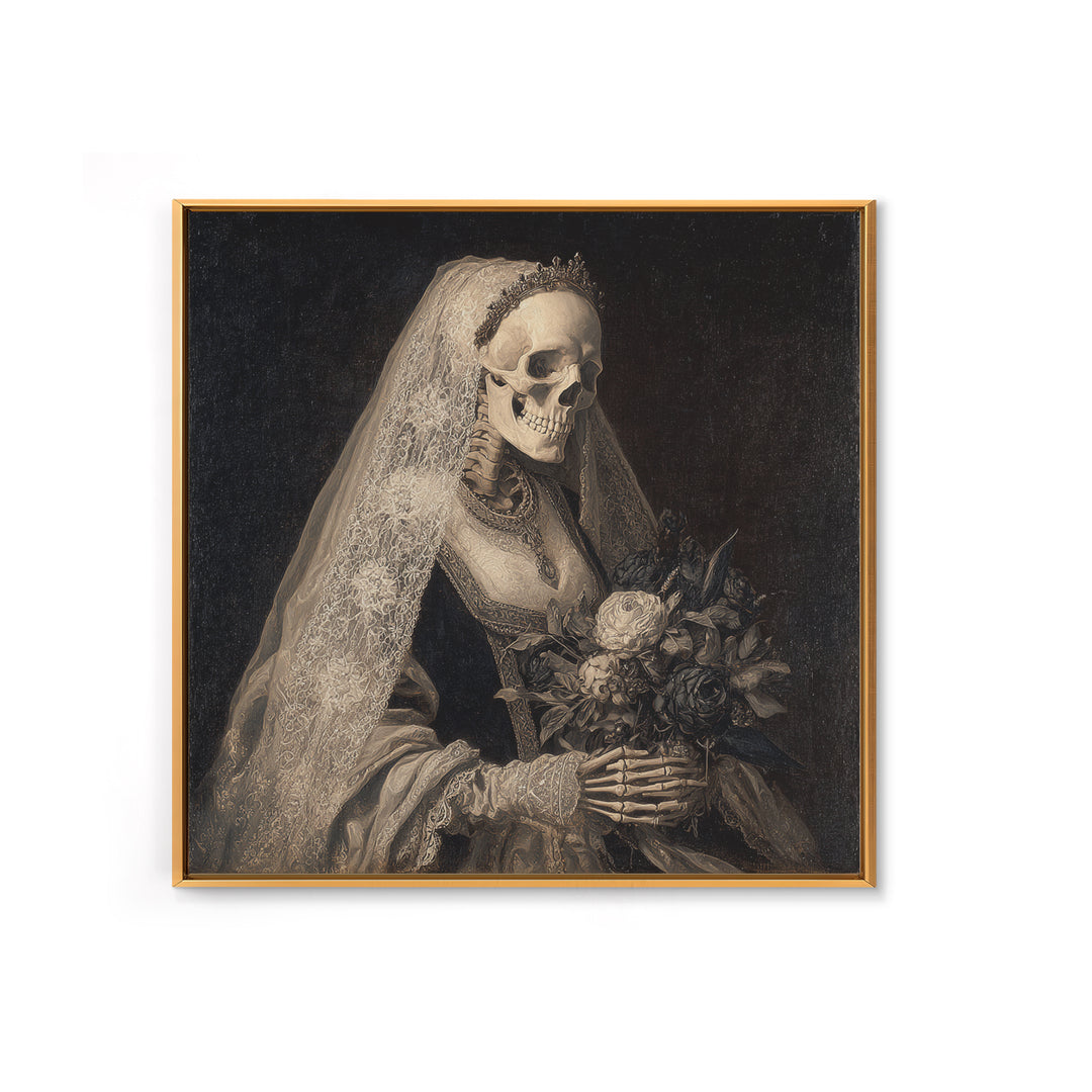 The Skeletal Bride, Danse Macabre Art, Square Wall Art, Macabre Wall Art, Canvas Print, Halloween Wall Art