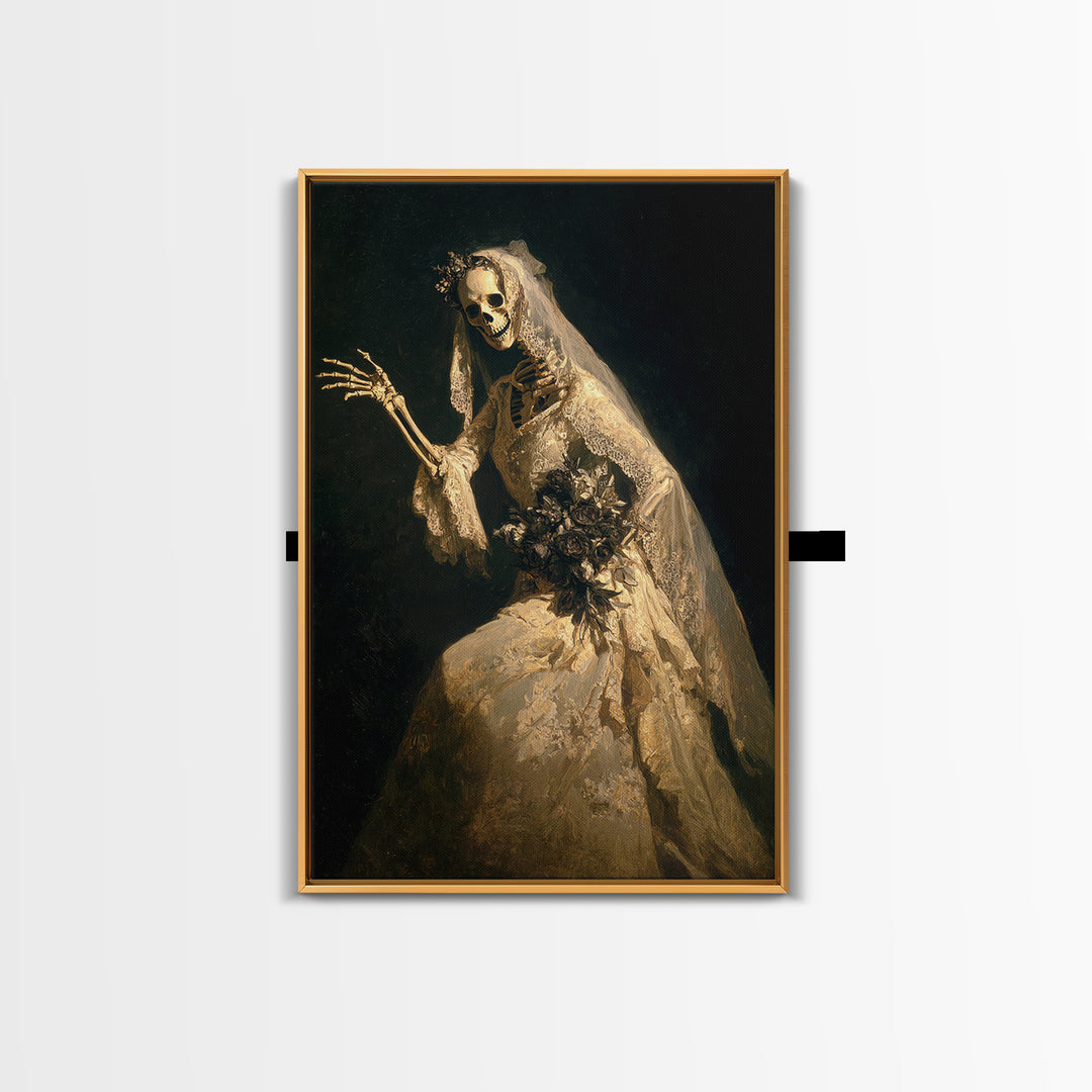 The Skeletal Bride, Dark Romantic Horror Art, Vertical Wall Art, Gothic Horror Wall Art, Framed Canvas Print, Halloween Wall Art