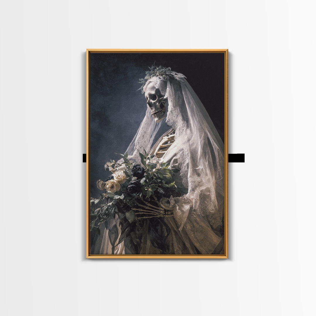 The Skeletal Bride, Gothic Nightmare Art, Vertical Wall Art, Dark Halloween Decor, Canvas Print, Halloween Wall Art, Gothic Home Decor