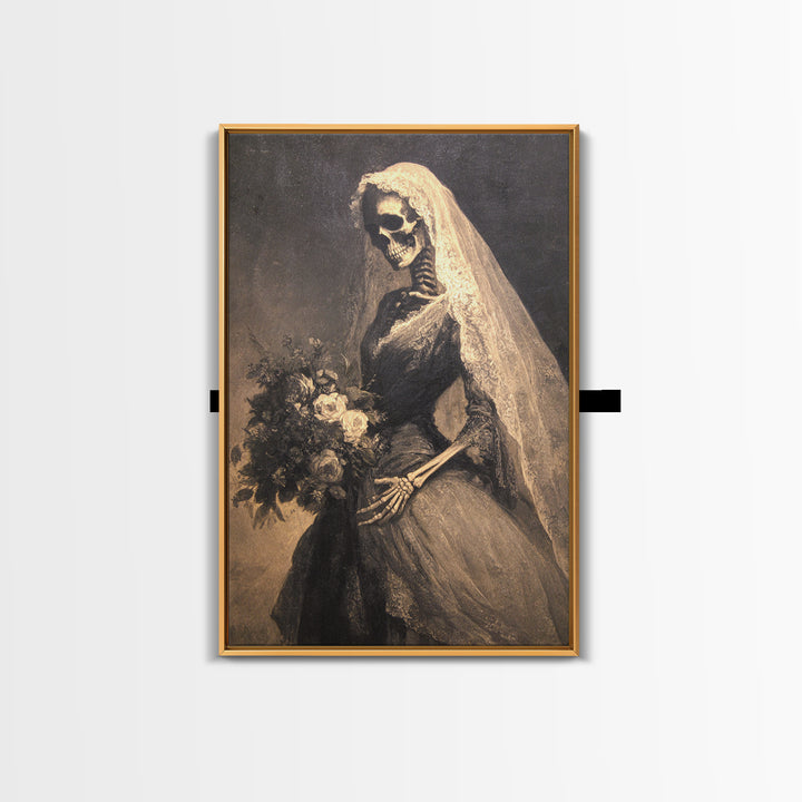 The Skeletal Bride, Symbolist Dream Art, Vertical Wall Art, Gothic Horror Wall Art, Framed Canvas Print, Halloween Wall Art