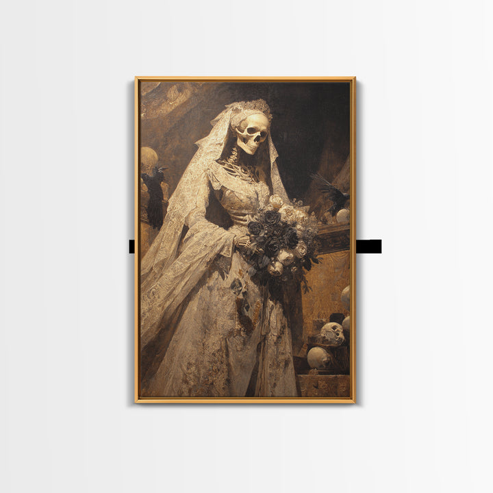 The Skeletal Bride, Ornate Symbolist Art, Vertical Wall Art, Gothic Horror Wall Art, Canvas Print, Halloween Wall Art