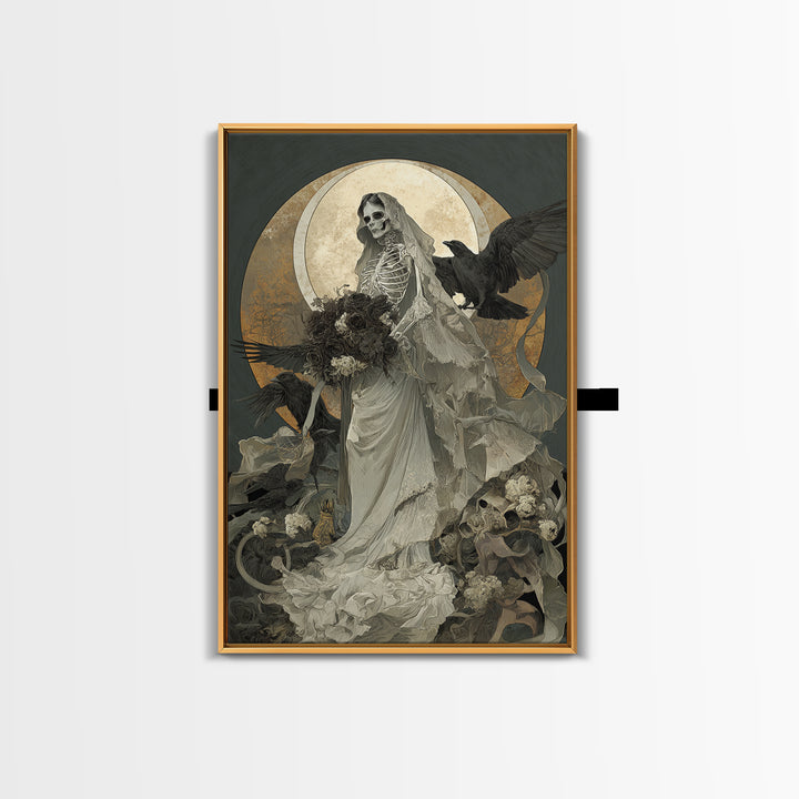 The Skeletal Bride, Decadent Gothic Art, Vertical Wall Art, Dark Halloween Decor, Framed Canvas Print, Halloween Wall Art