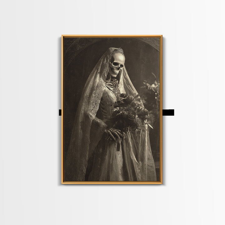 The Skeletal Bride, Dark Symbolist Art, Vertical Wall Art, Dark Fantasy Wall Art, Framed Canvas Print, Halloween Wall Art