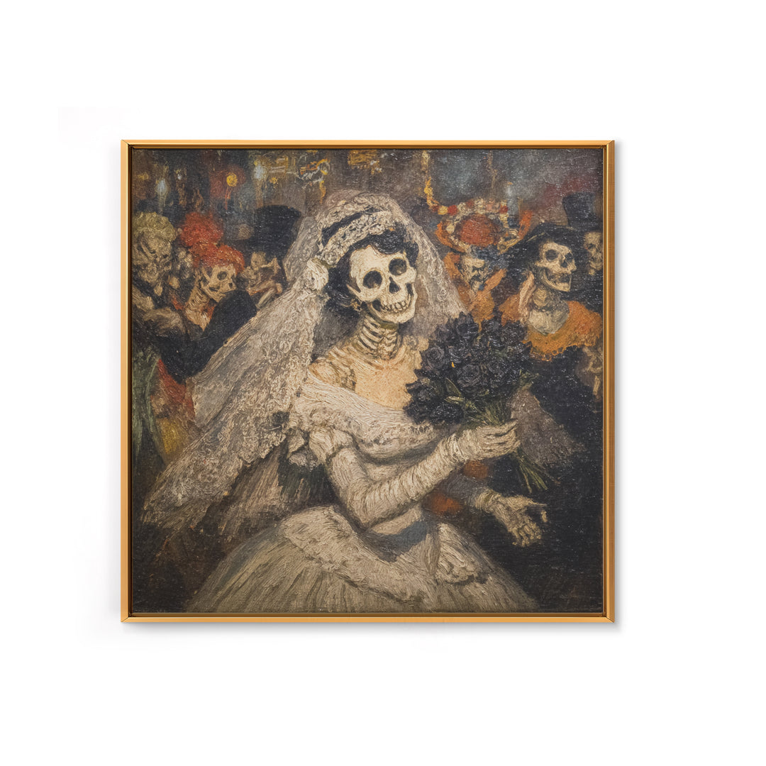 The Skeletal Bride, Grotesque Carnival Art, Square Wall Art, Dark Fantasy Wall Art, Canvas Print, Halloween Wall Art, Gothic Home Decor