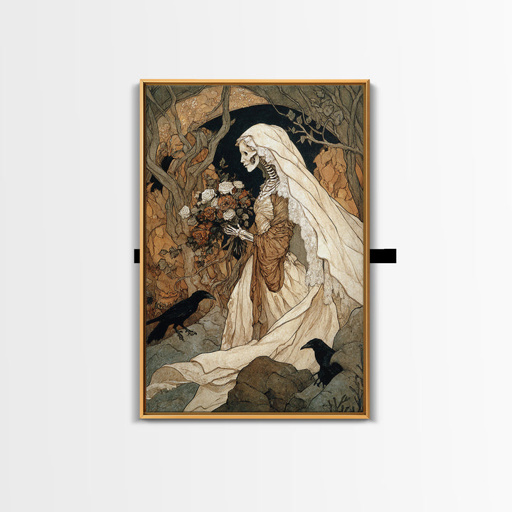 The Skeletal Bride, Gothic Storybook Art, Vertical Wall Art, Gothic Horror Wall Art, Canvas Print, Halloween Wall Art