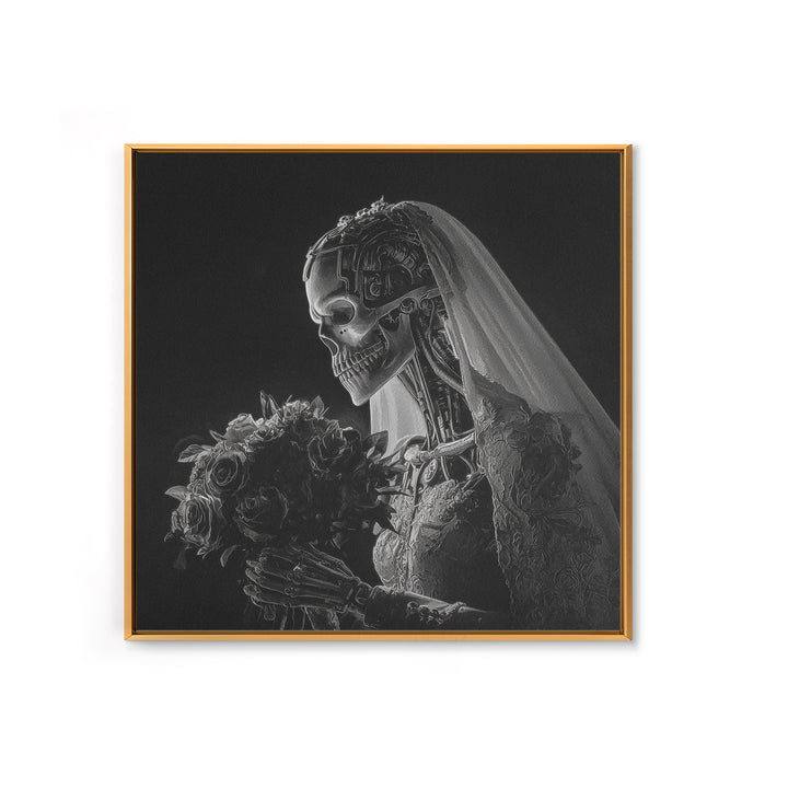 The Skeletal Bride, Biomechanical Horror Art, Square Wall Art, Dark Fantasy Wall Art, Canvas Print, Halloween Wall Art, Halloween Decor