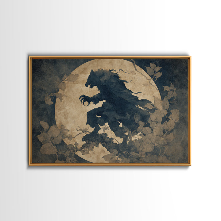 The Moon-Cursed Werewolf, Medieval Grotesque Art, Landscape Wall Art, Macabre Wall Art, Framed Canvas Print, Halloween Wall Art