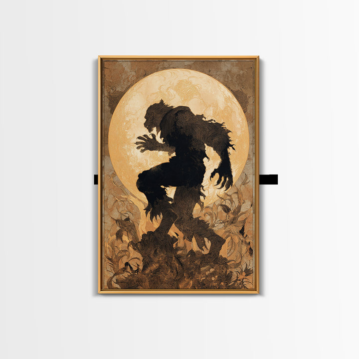 The Moon-Cursed Werewolf, Dark Renaissance Art, Vertical Wall Art, Macabre Wall Art, Framed Canvas Print, Halloween Wall Art