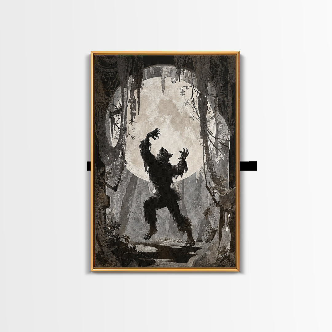 The Moon-Cursed Werewolf, Danse Macabre Art, Vertical Wall Art, Dark Fantasy Wall Art, Framed Canvas Print