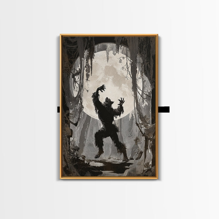 The Moon-Cursed Werewolf, Danse Macabre Art, Vertical Wall Art, Dark Fantasy Wall Art, Framed Canvas Print